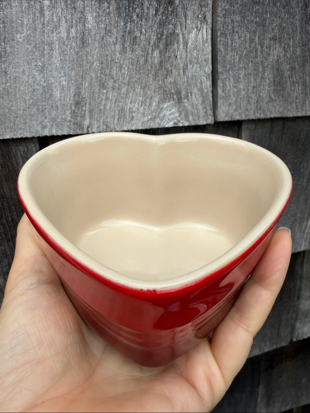 Le Creuset Heart Ramekin Red Ombré Glaze Ceramic